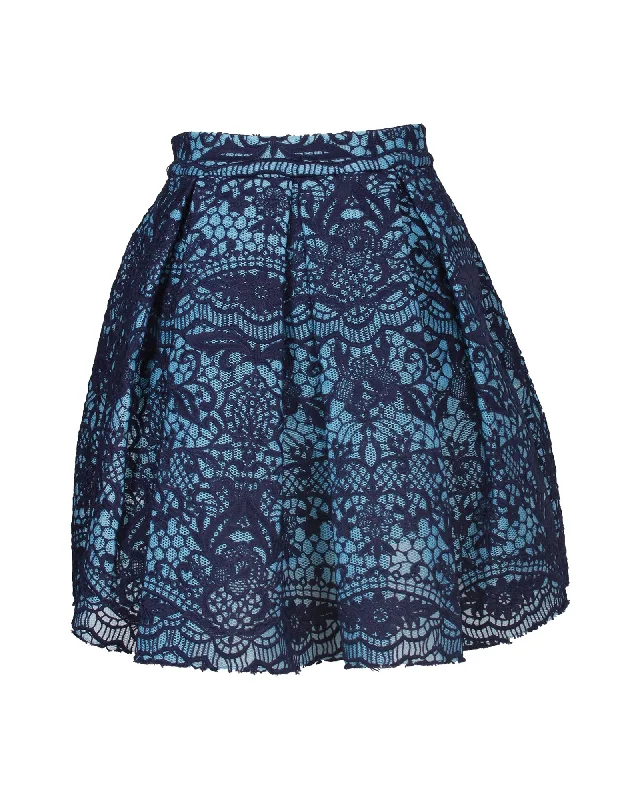 Maje Pleated Guipure Lace And Mesh Mini Skirt in Blue Polyester