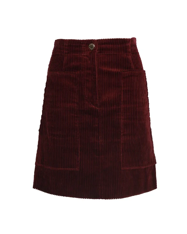 Sandro Corduroy Skirt in Burgundy Cotton