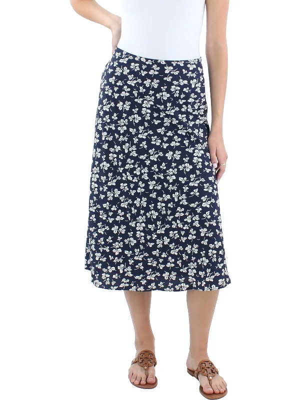 Womens Floral Midi A-Line Skirt