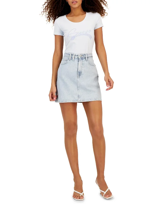 Womens Mini Faded Denim Skirt