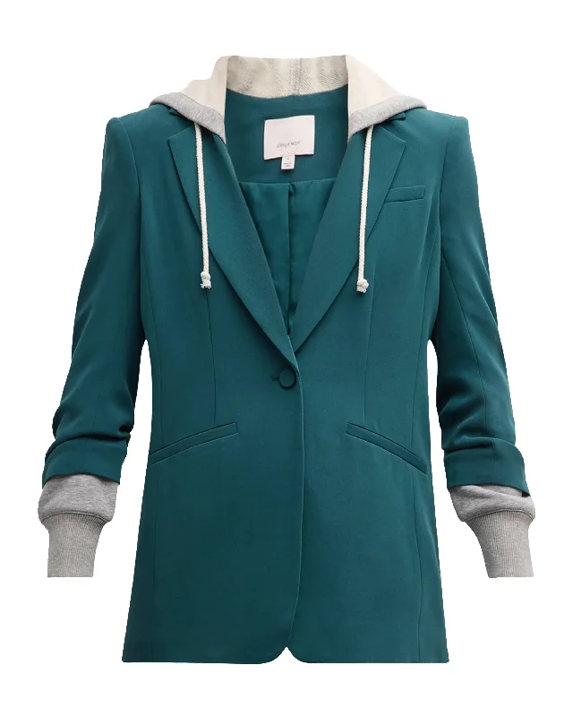 Cinq a Sept Women's Hooded Khloe Jacket, Green Onyx/Heather Grey