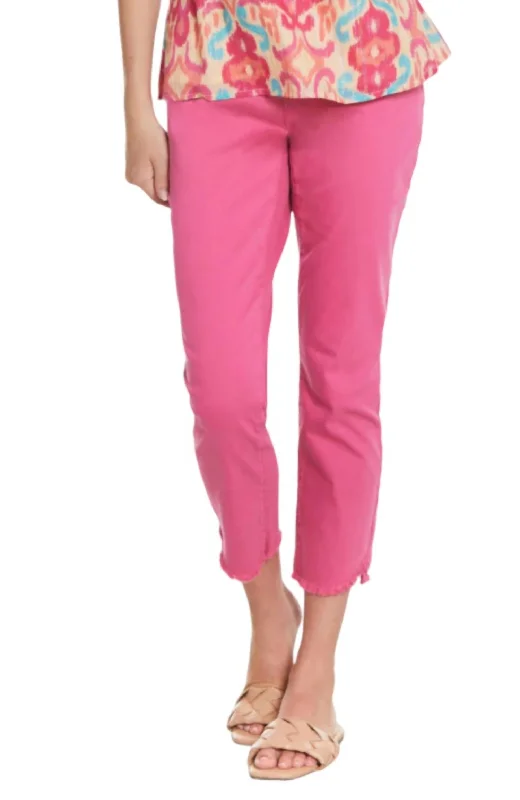 Crop Step Fray Hem Jeans In Bright Pink