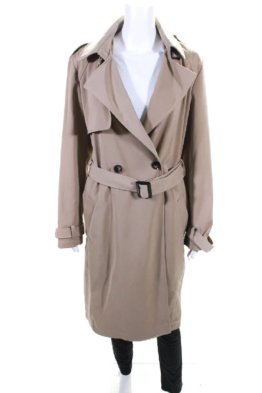 Donna Karan New York Womens Double Breasted Notched Lapel Coat Brown