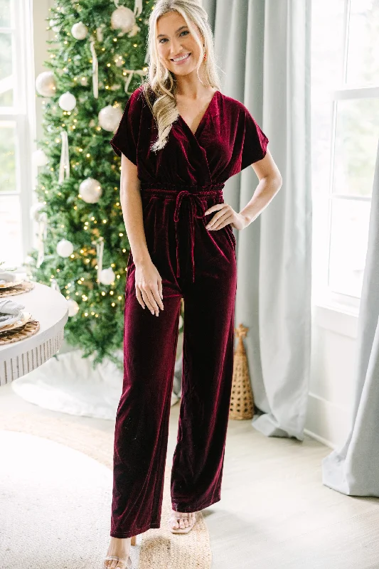 Holiday Vixen Wine Red Velvet Jumpsuit