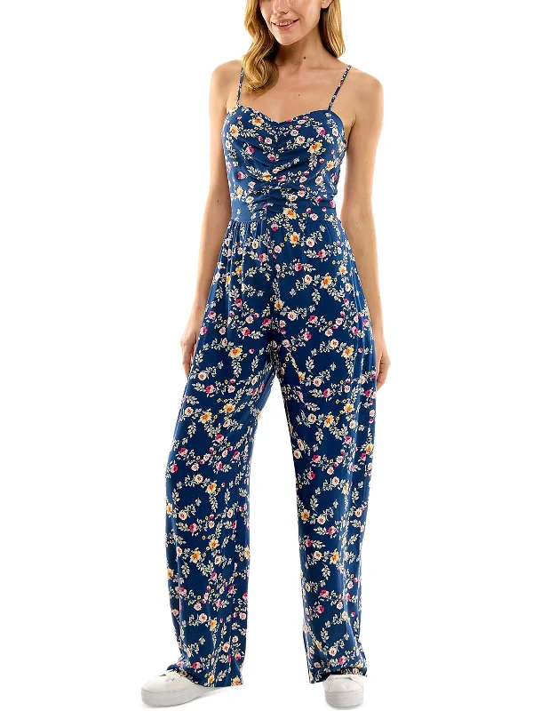 Juniors Womens Floral Print Rayon Jumpsuit