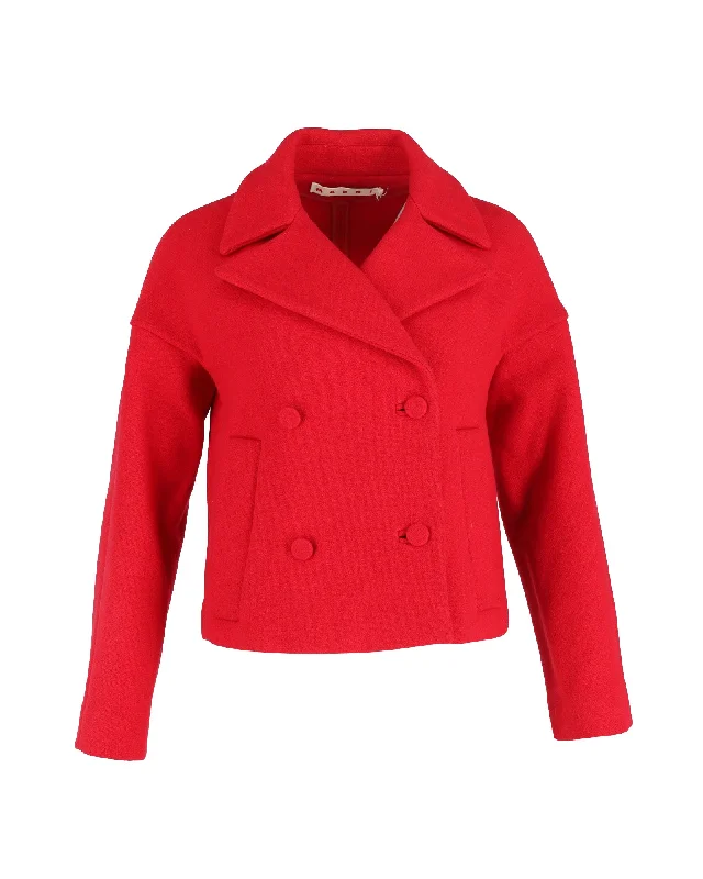 Marni Double Breasted Cropped Jacket in Red Wool