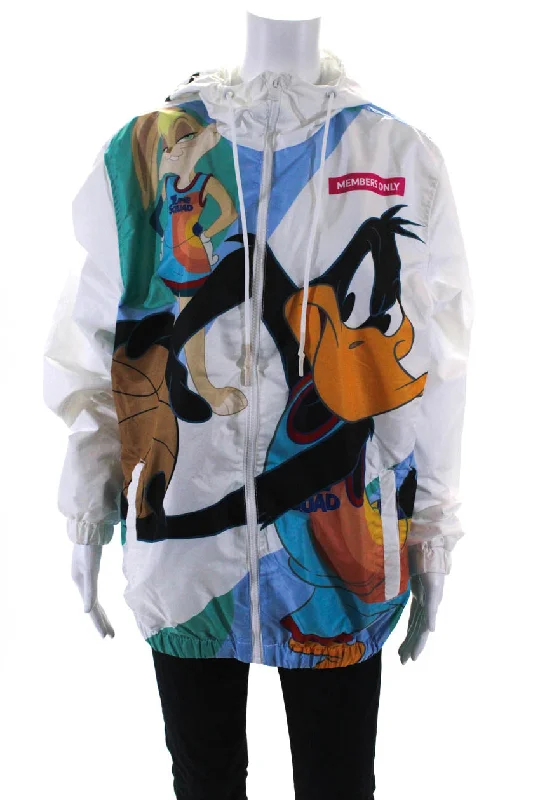 Members Only Women's Looney Tunes Graphic Print Hooded Windbreaker White