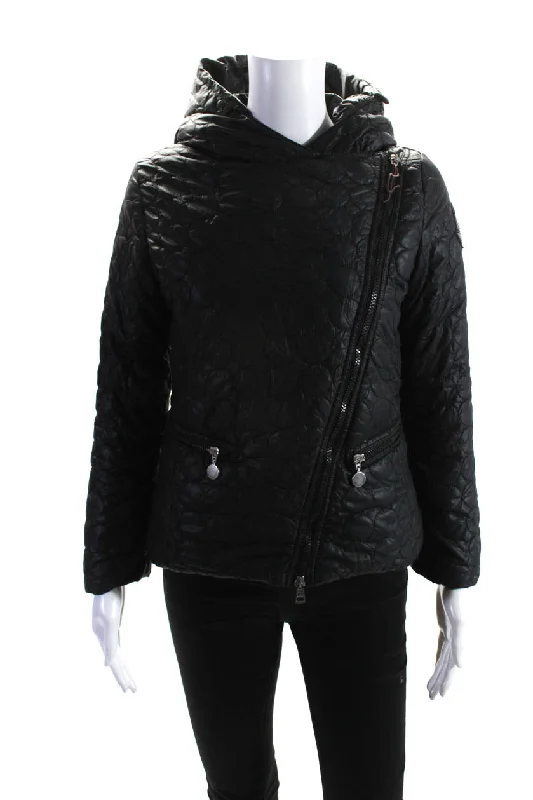 Moncler Womens Quilted Hooded Asymmetrical Puffer Coat Black