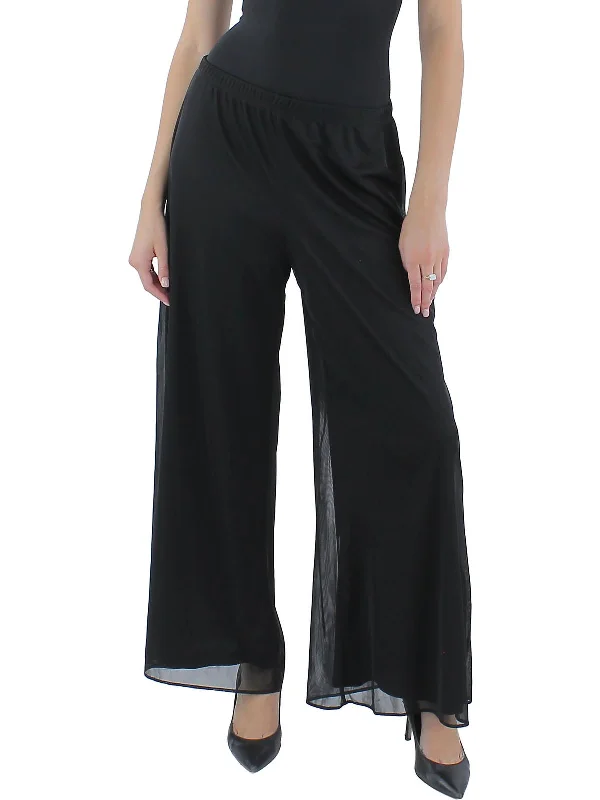 Petites Womens Mesh Drapey Wide Leg Pants