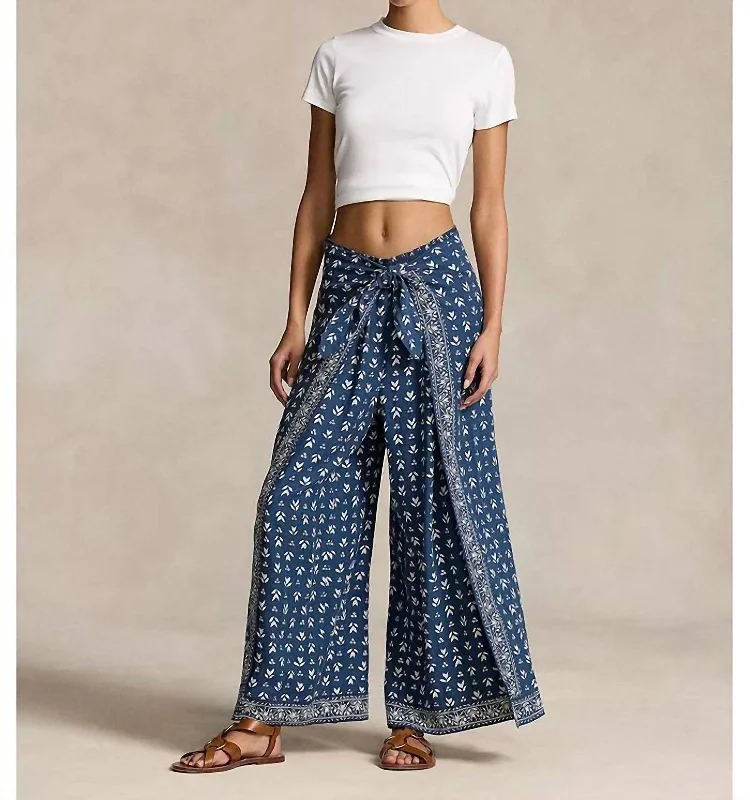 Polo Floral Print Tie Wrap Pant In Navy Micro Floral