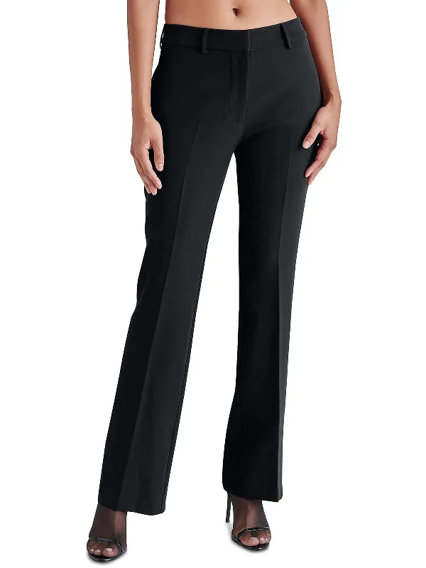 Womens Crepe Mid Rise Straight Leg Pants