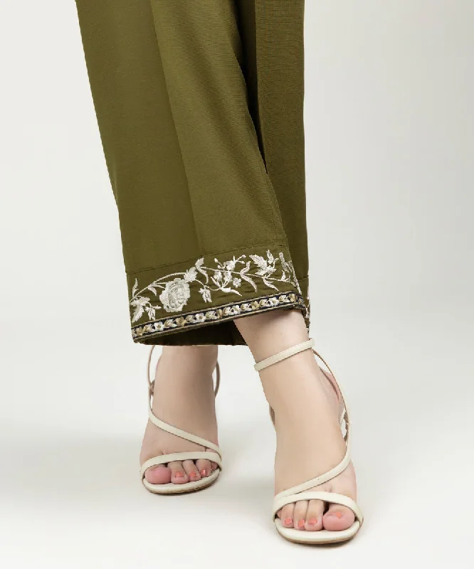 Embroidered Linen Straight Pants