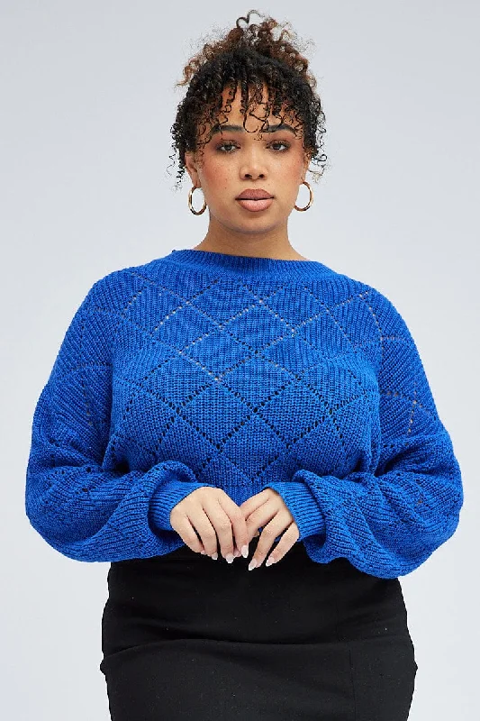 Blue Knit Crop Jumper Long Sleeve