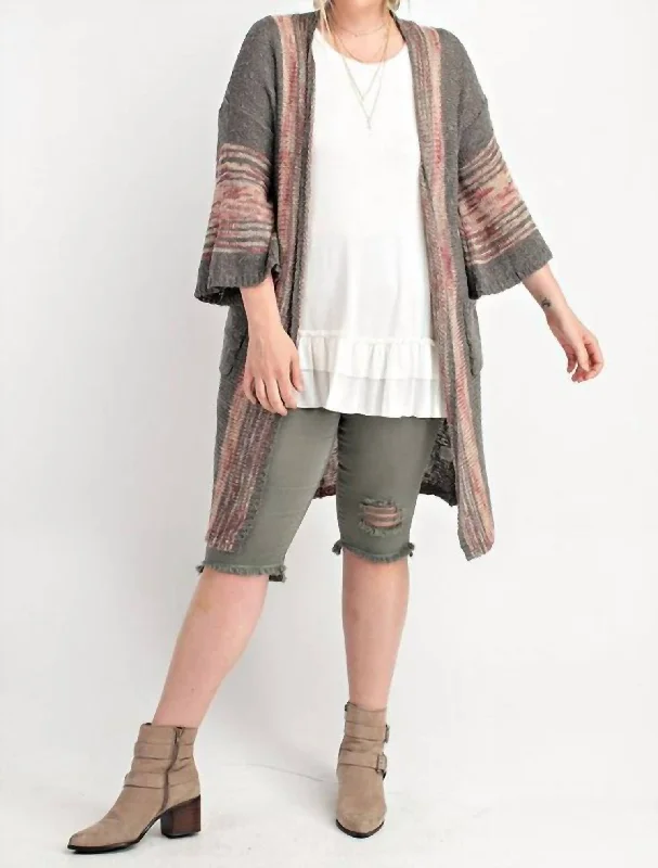 Bohemian Plus Cardigan Sweater In Ash And Mauve