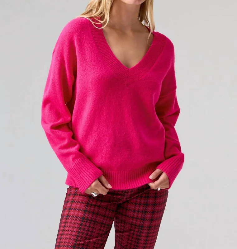 Easy Breezy V- Neck Sweater In Pink