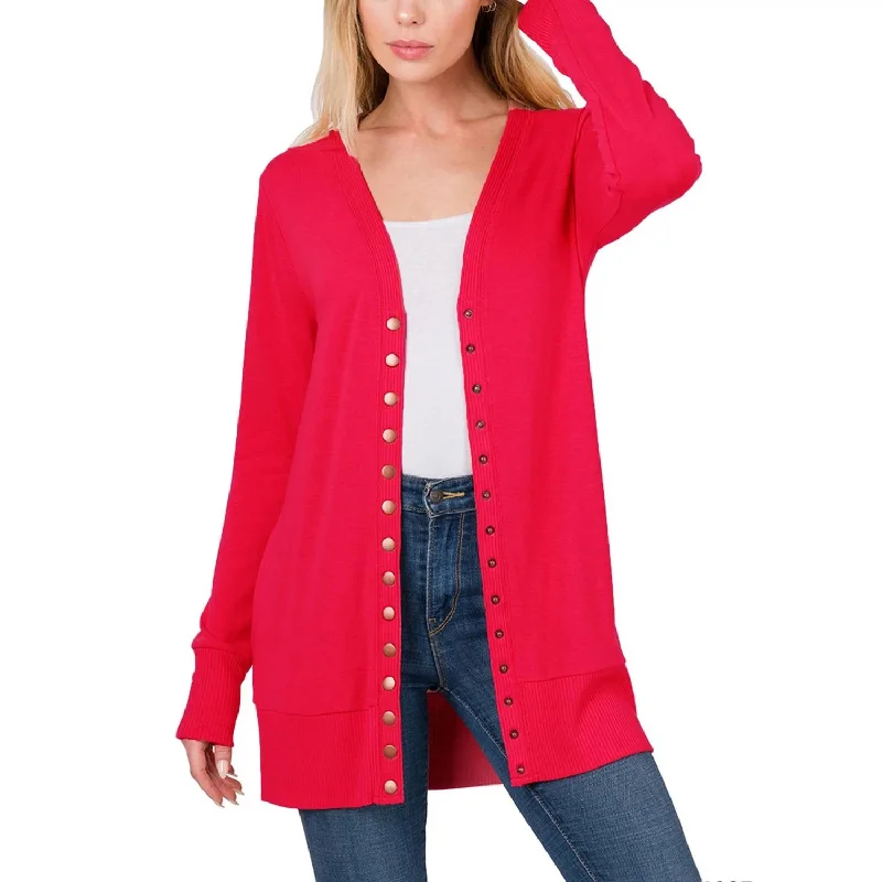 Flora Snap Button Cardigan In Ruby