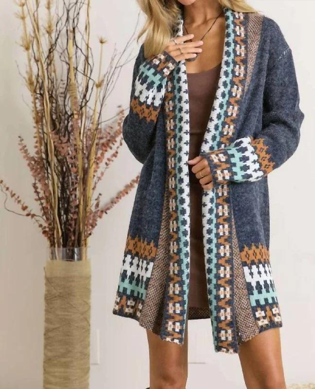 Lazuli Tribal Print Cardigan In Blue