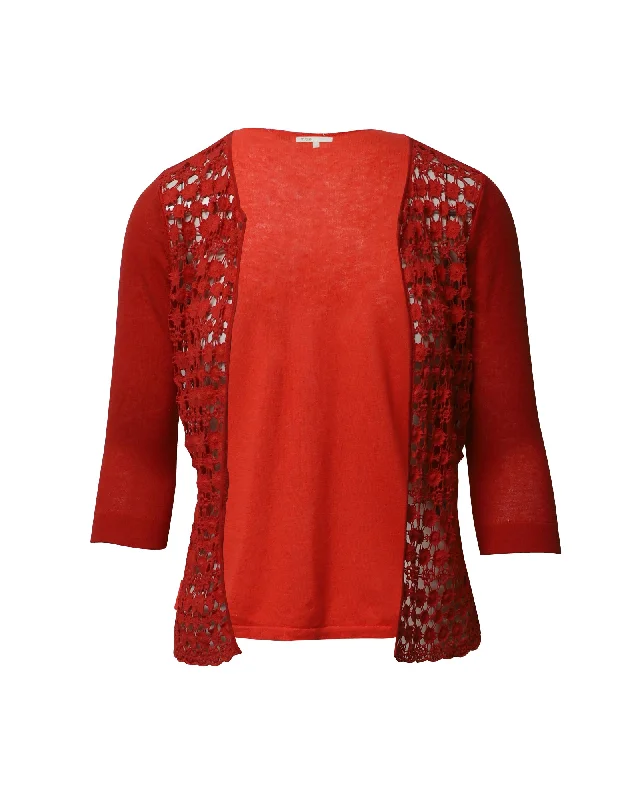 Maje Crocheted Cardigan in Red Cotton