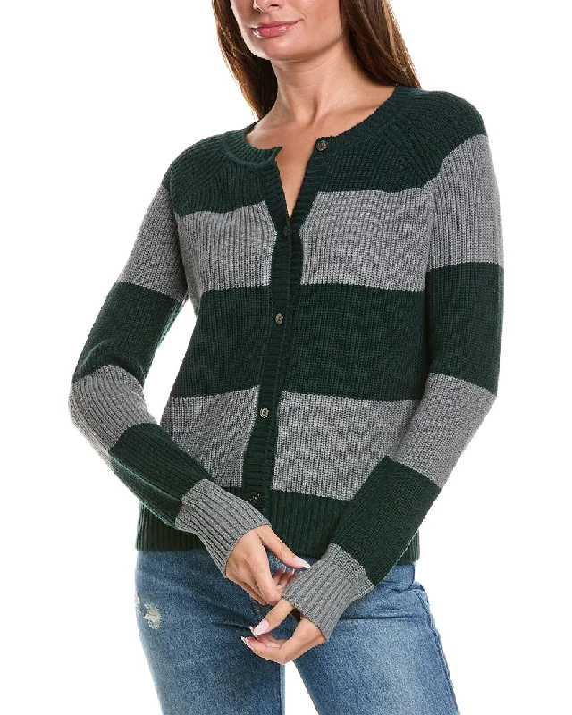 Minnie Rose Shaker Rugby Stripe Cashmere-Blend Cardigan