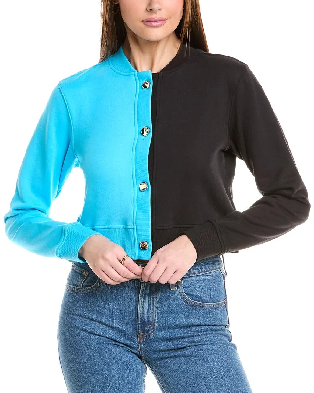 Terez Colorblocked Crop Chili Cardigan