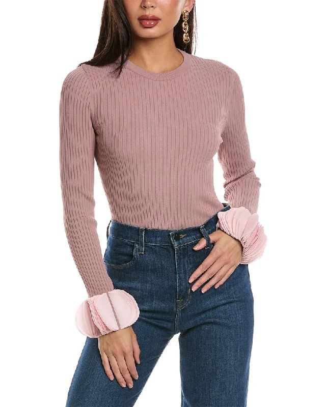 Valentino Silk-Trim Ribbed Top