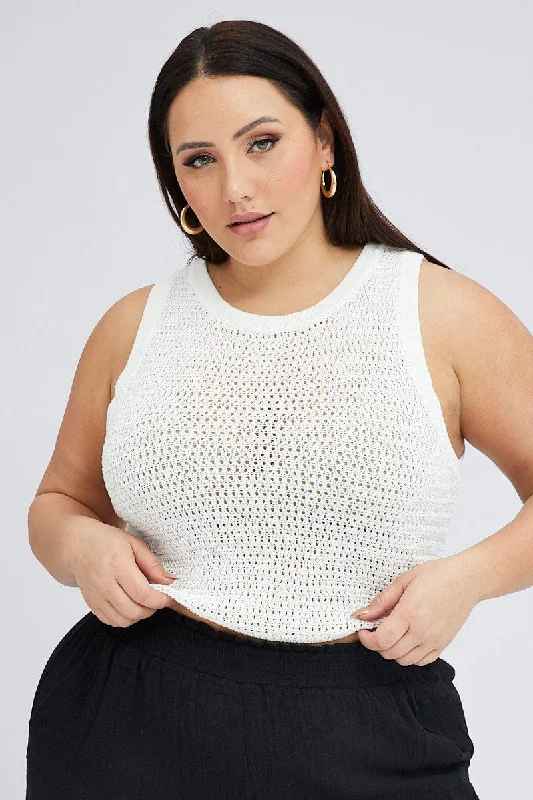 White Crochet Knit Top