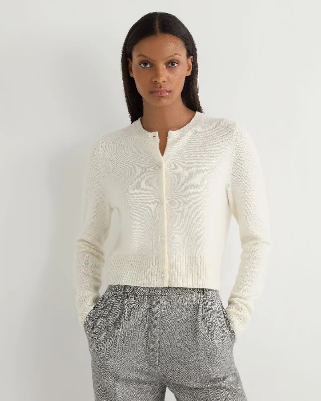 Women's Chunky Crop Cashmere Cardigan New Ivory White