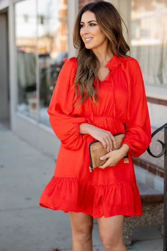 Classy Ruffle Accented Long Sleeve Dress