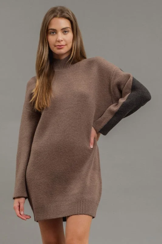 DEEDEE COLORBLOCK MOCK NECK LONG SLEEVE SWEATER DRESS