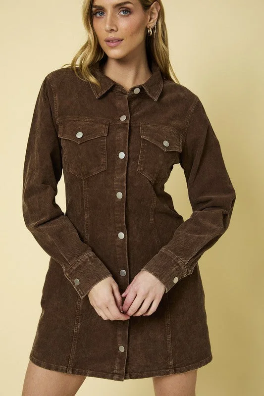 GALADRIEL LONG SLEEVE CORDUROY UTILITY DRESS