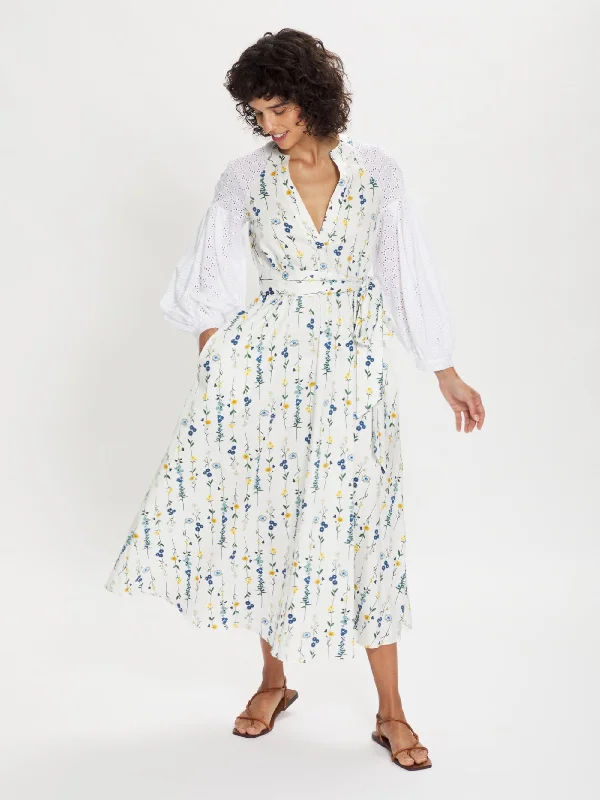 Mia Floral Long Sleeve Summer Dress – White