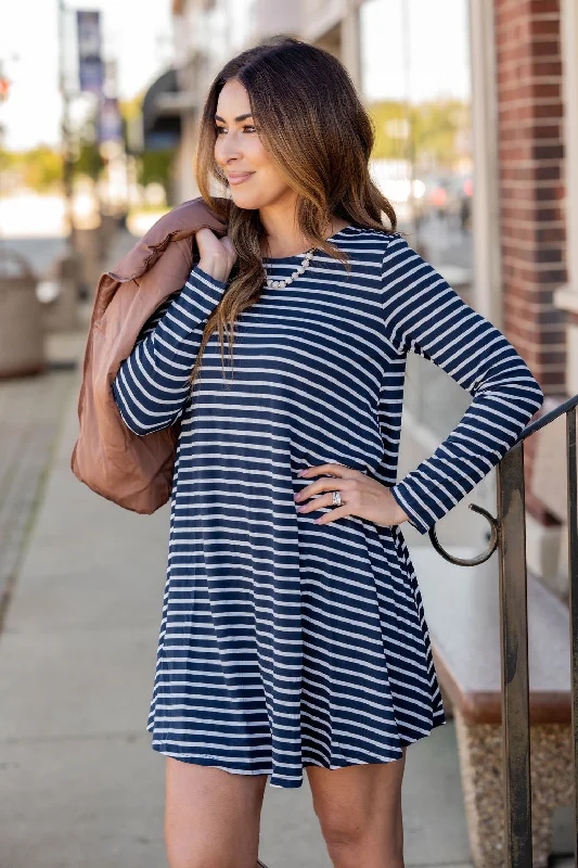 Simple Striped Long Sleeve Dress