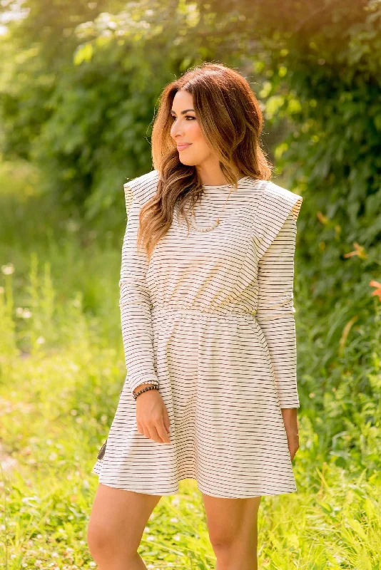 Striped Ruffle Accented Long Sleeve Dress