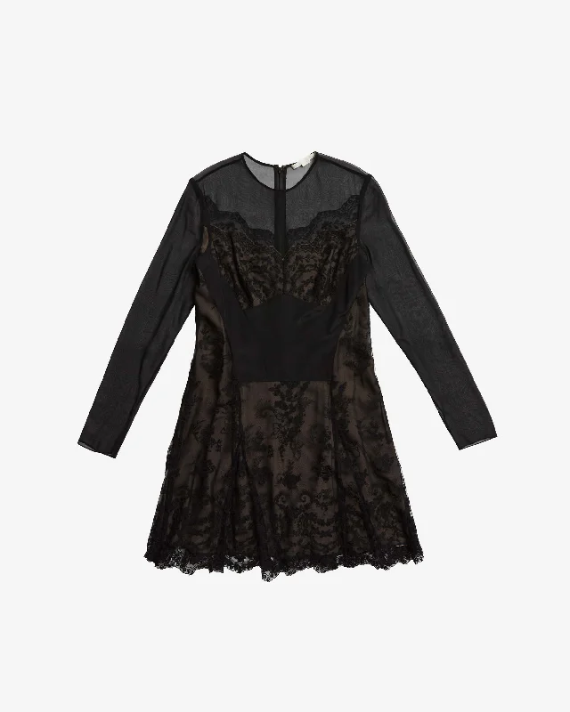 LONG SLEEVE CHIFFON/LACE MIX MEDIA DRESS