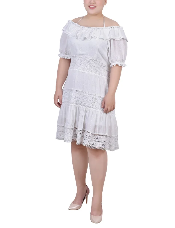 Plus Size Short Sleeve Ruffle Neck Dress