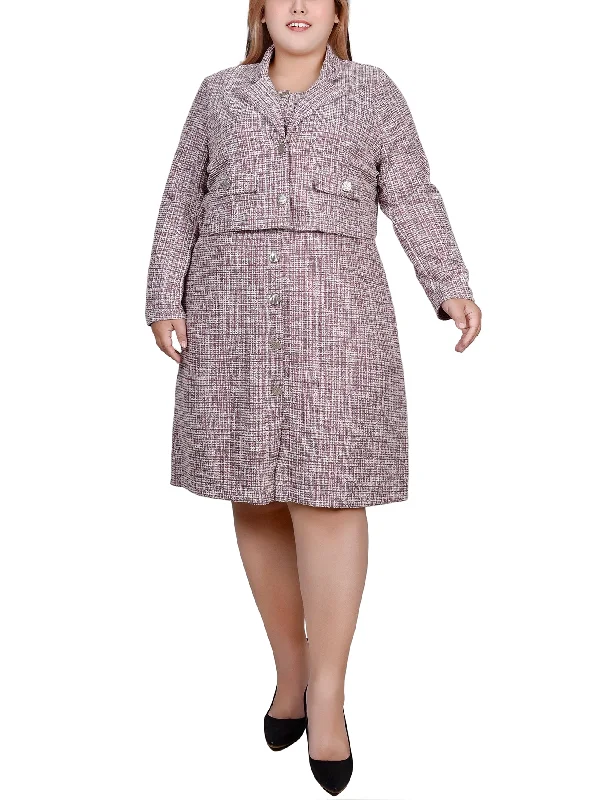 Plus Size Long Sleeve Tweed Dress Set