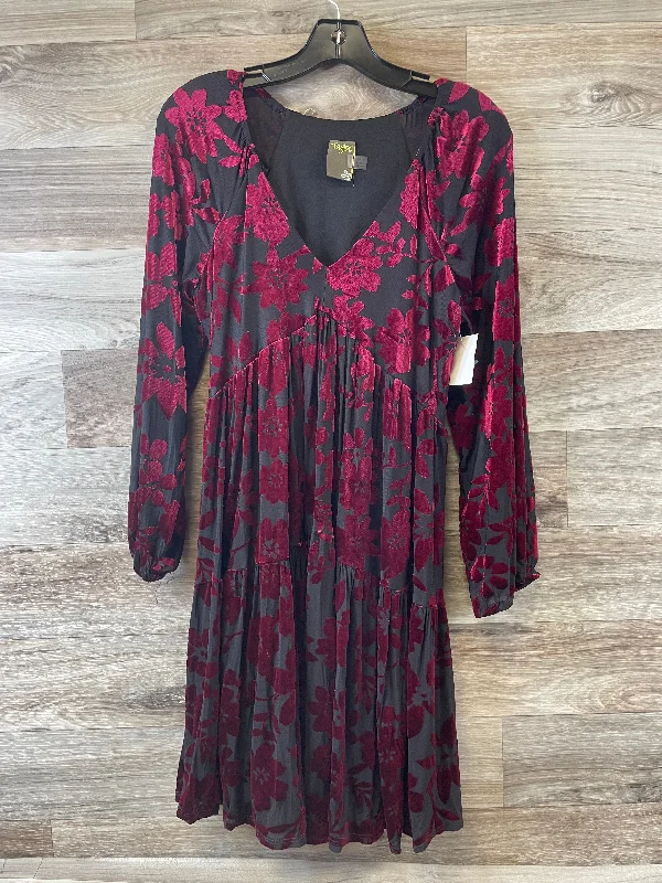 Dress Casual Midi By Taylor In Black & Red, Size: Xlp